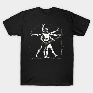 Retro Vitruvian Man Guitar Rock Music Concert Festival Novelty Funny Guitar T-Shirt